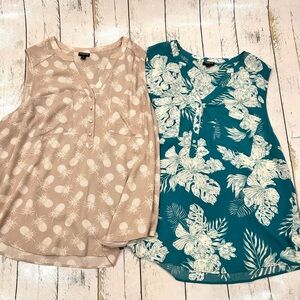 Bundle Torrid 2X Beige Pineapple & Turquoise Floral Print Sleeveless Blouses
